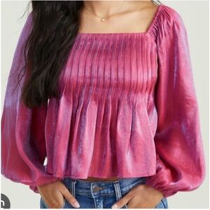 Altar’d State Shimmer On or Off Shoulder Pleated‎ Top XS Magenta